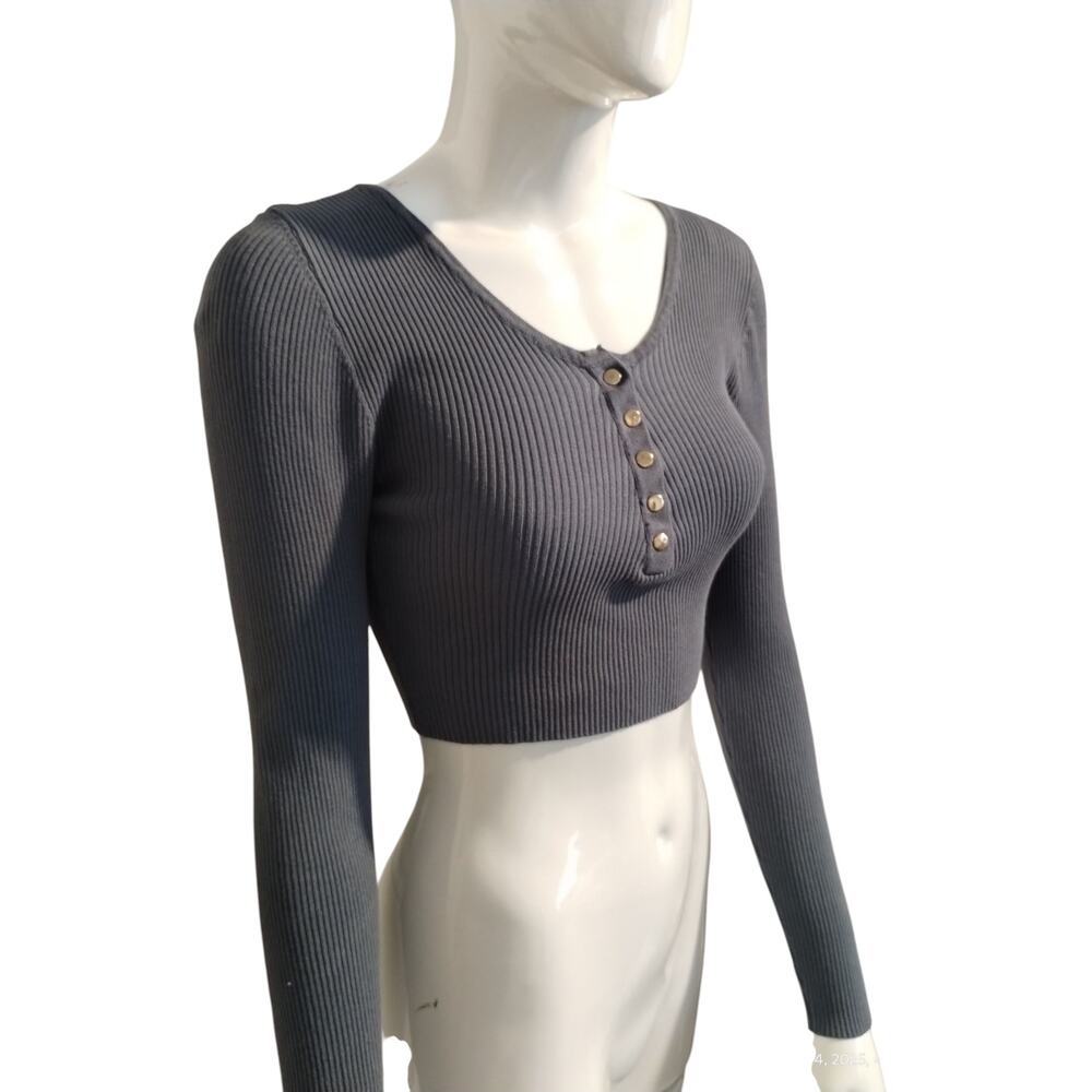 Love Tree Women's size‎ L Ribbed Cropped Grungecore Alternative Prep Henley Top